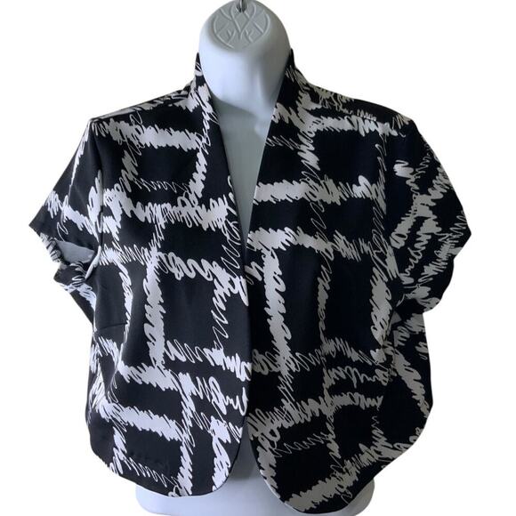 Voir Voir Bolero Cropped Top Womens 10 Short Sleeve Open Front Abstract Casual - Picture 2 of 6